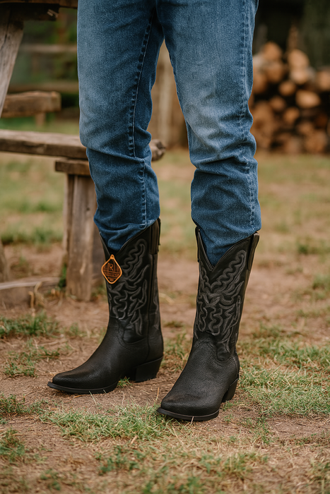 Men's King Exotic Snip Toe Stingray Boots Full Rowstone Handmade Black (4941105-)