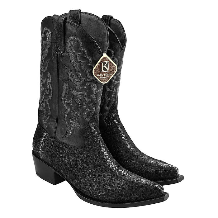 Men's King Exotic Snip Toe Stingray Boots Full Rowstone Handmade Black (4941105-)
