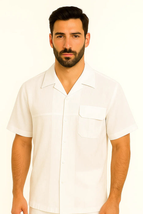 Mens Linen Suit / Cotton French Cuffs 2 Piece Summer Casual Two Piece Mens Walking Outfit For Sale Pant Sets Casual Suit Short Sleeve Shirt + Pants White All White Outfits For Men