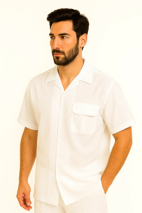 Mens Linen Suit / Cotton French Cuffs 2 Piece Summer Casual Two Piece Mens Walking Outfit For Sale Pant Sets Casual Suit Short Sleeve Shirt + Pants White All White Outfits For Men