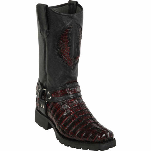 Men's Los Altos Caiman Tail Skin Biker Boots - Black Cherry