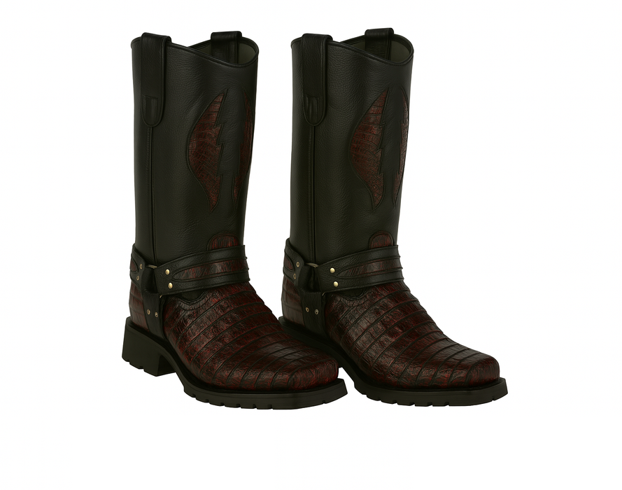mens-los-altos-caiman-tail-skin-biker-boots-black-cherry