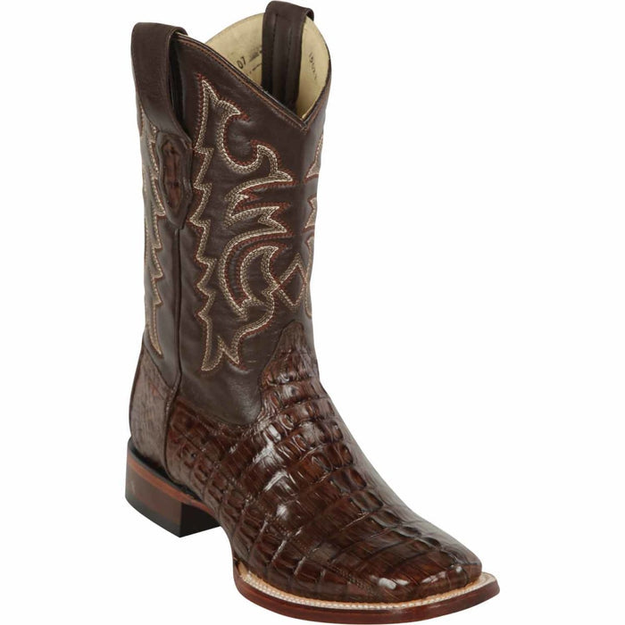 Men's Los Altos Caiman Tail Wide Square Toe Boots - Brown