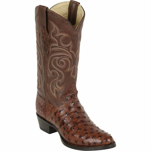 Men's Los Altos Original Full Quill Ostrich Boots Round Toe - Kango Brown