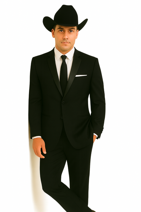 Men'S One Button Slim Fit Solid Black Side Vents Tuxedo Suit With Shawl Lapel