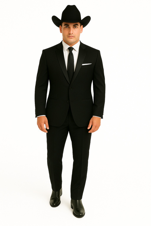 Men'S One Button Slim Fit Solid Black Side Vents Tuxedo Suit With Shawl Lapel