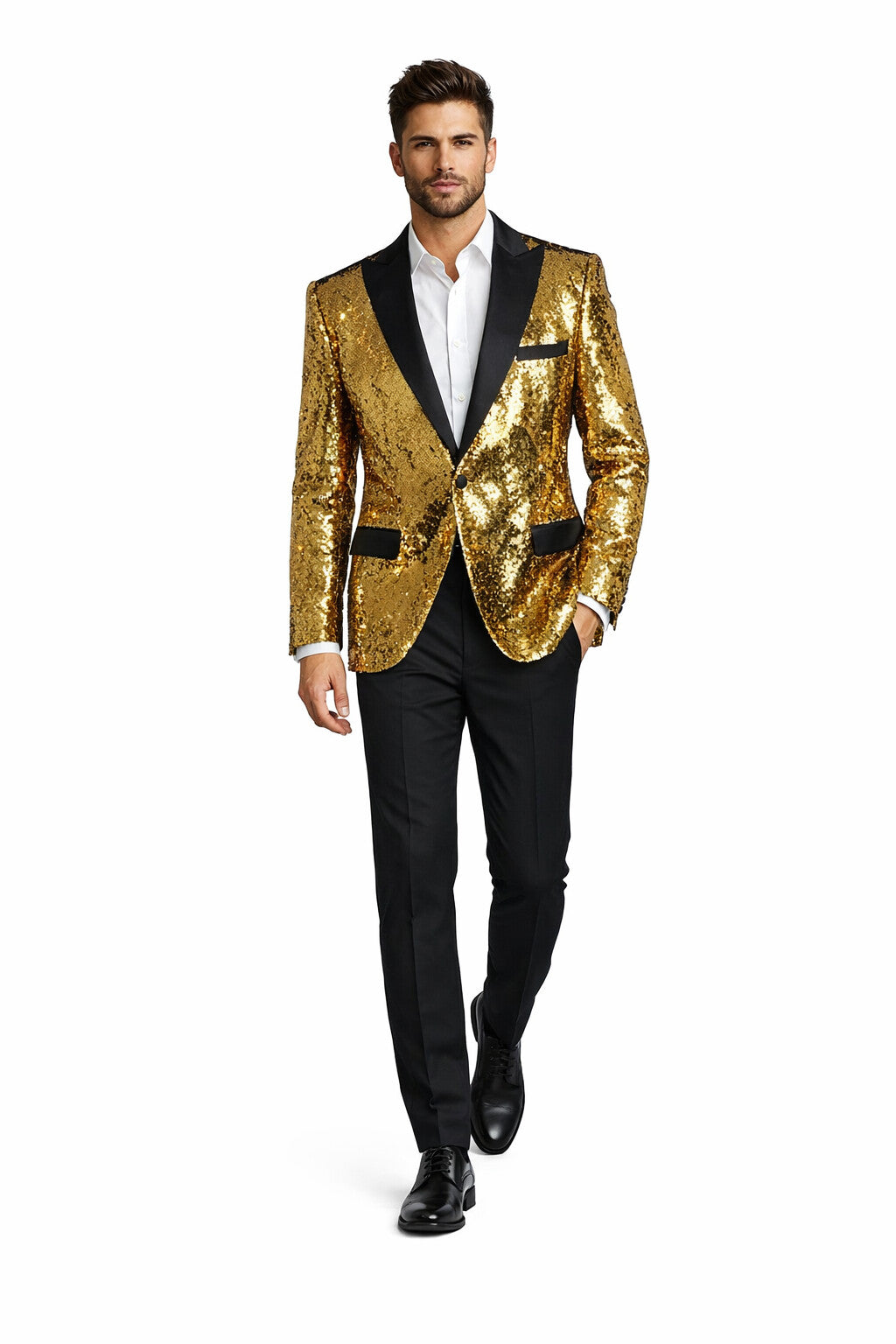 Men's One Button Gold Sequin Blazer - Sequin Tuxedo - Dinner Jacket - Image 9