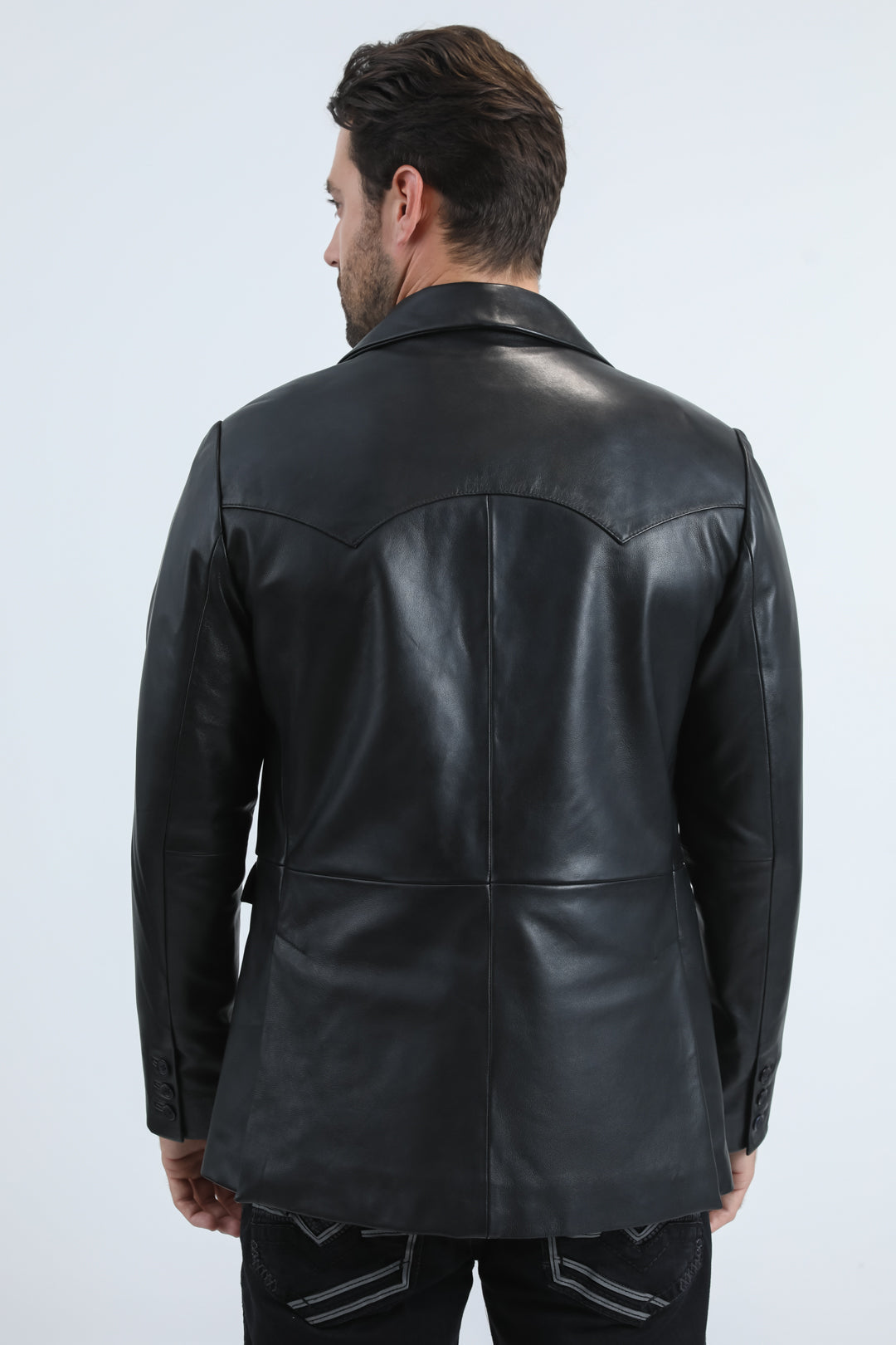 Mens Platini Western Leather Jacket Black - Vintage Cowboy Style