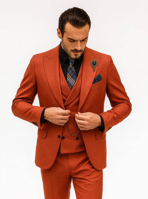 Designer Red Three-Piece Suit – Business & Wedding Wear for Men