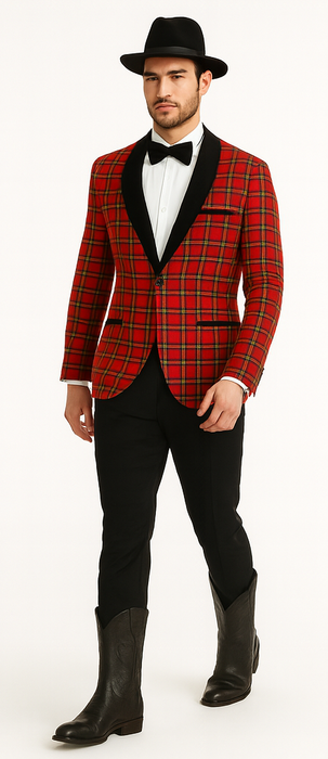 Men's Red Flap Besom Pocket Designer Fashion Dress Casual Blazer