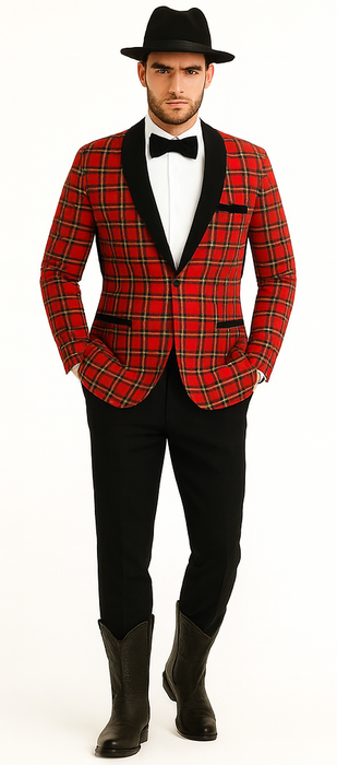 Men's Red Flap Besom Pocket Designer Fashion Dress Casual Blazer