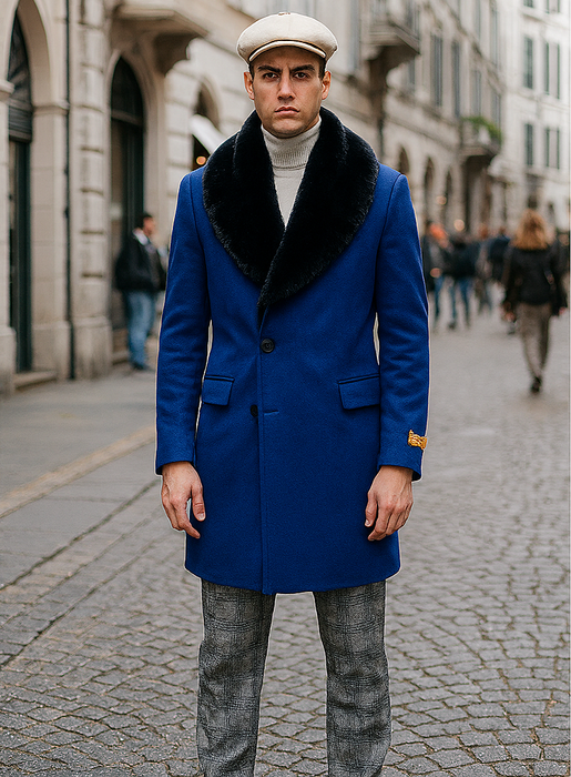 Mens Royal Blue Overcoat – Stylish Blue Carcoat & Topcoat for Winter Elegance