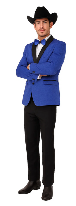 Men's Satin Shawl Lapel Blue 2 Buttons Floral Slim Fit Blazer Sport coat Paisley Royal Blue Tuxedo