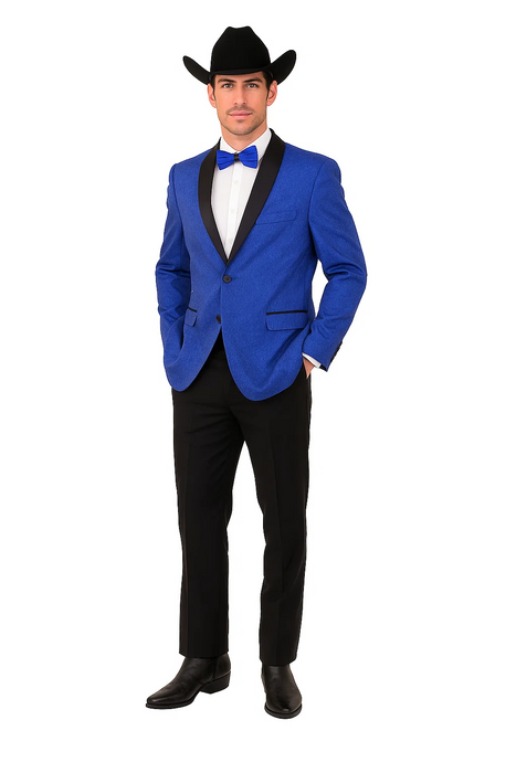 Men's Satin Shawl Lapel Blue 2 Buttons Floral Slim Fit Blazer Sport coat Paisley Royal Blue Tuxedo