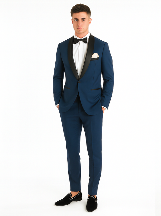 Men's Shawl Lapel 2 Piece  Slim Fit Dark Navy Blue Suit For Men Tuxedo Suit Indigo ~ Bright Blue ~ Cobalt blue ~ Teal