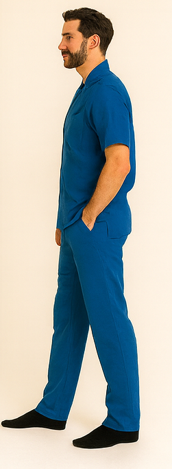 Men's Short Sleeve 2 Piece Casual Two Piece Mens Walking Outfit For Sale Pant Sets Set With Long Pants 100% Linen Royal Shirt