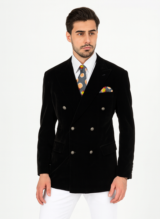 Mens Slim Fit Double Breasted With Brass Buttons - Black Sportcoat