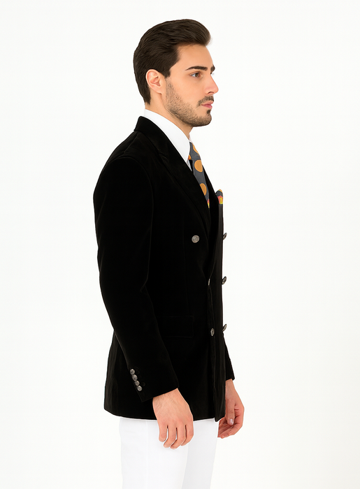 Mens Slim Fit Double Breasted With Brass Buttons - Black Sportcoat