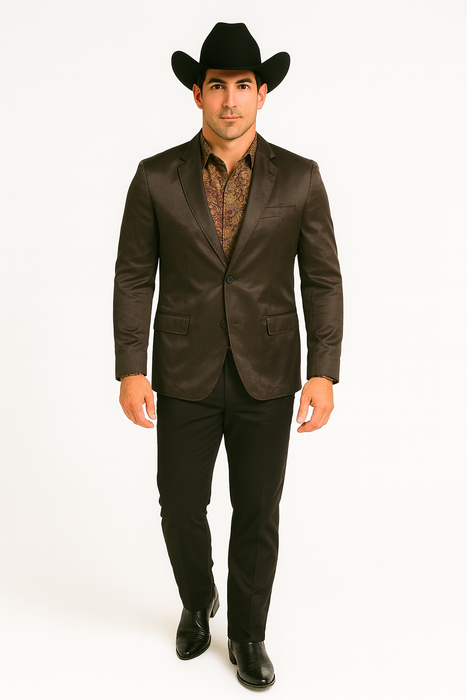 Men's Slim Fit Western Blazer Sport Coats Charcoal Sacos Vaqueros Para Hombre