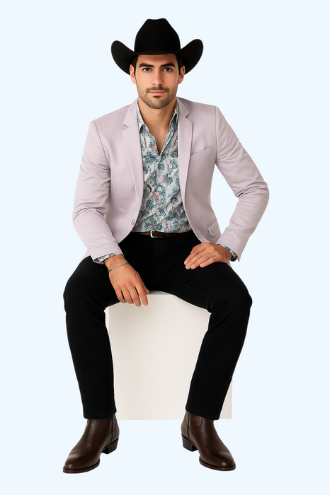 Men's Slim Fit Western Blazer Sport Coats Silver Sacos Vaqueros Para Hombre