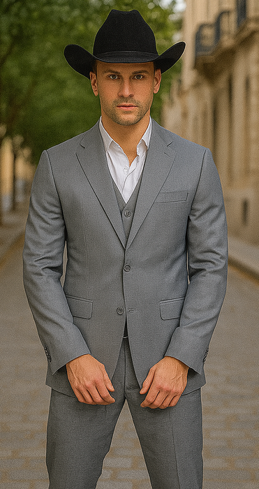 Mens Stacy Adams Suit - Designer Suit - 3 Piece Suit - Vested Suit - Flat Front Pant-Modern Fit Suits Medium Grey Suit