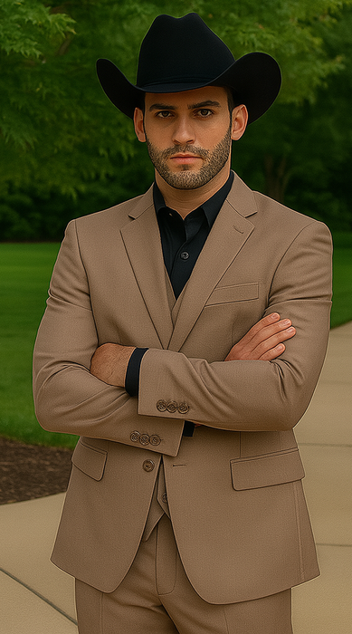 Mens Stacy Adams Suit - Designer Suit - 3 Piece Suit - Vested Suit - Flat Front Pant- Modern Fit Suits Tan Suit