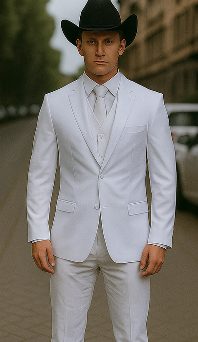 Mens Stacy Adams Suit - Designer Suit - 3 Piece Suit - Vested Suit - Flat Front Pant- Modern Fit Suits White Suit