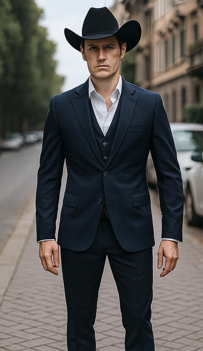 Mens Stacy Adams Suit - Designer Suit - 3 Piece Suits - Vested Suit - Flat Front Pant- Modern Fit Suits Navy Suit