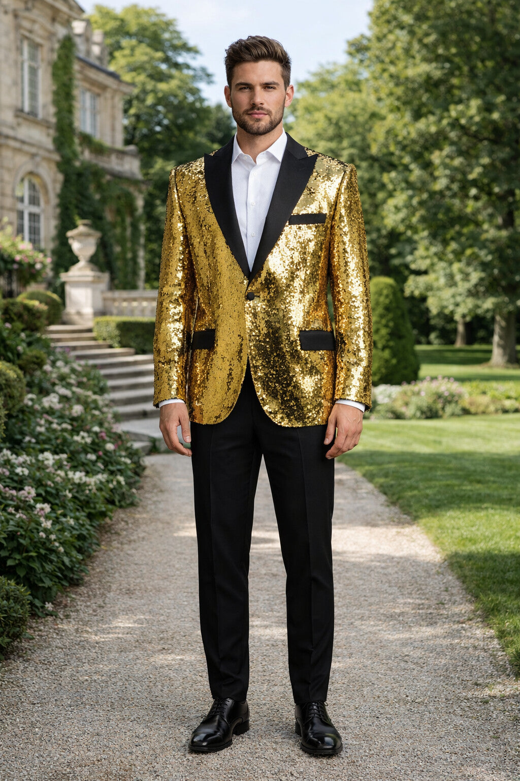 Men's One Button Gold Sequin Blazer - Sequin Tuxedo - Dinner Jacket - Image 6