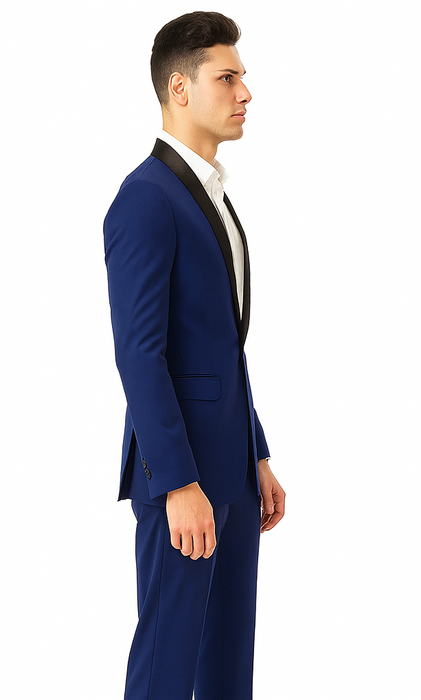 Men'S Teal Dark Navy Shawl Lapel Tuxedo Suit
