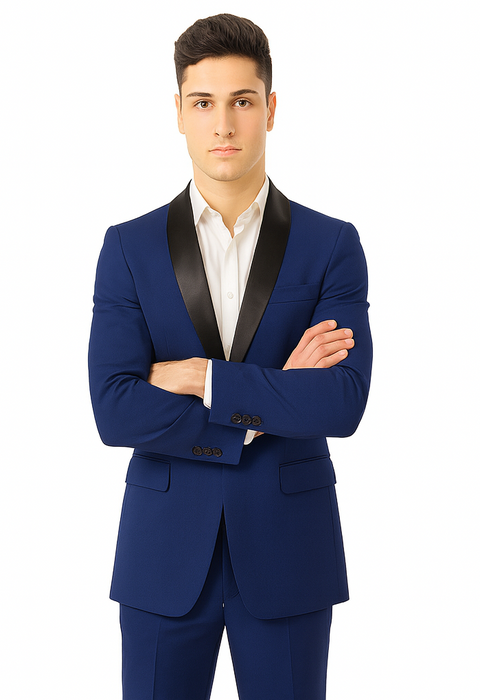 Men'S Teal Dark Navy Shawl Lapel Tuxedo Suit