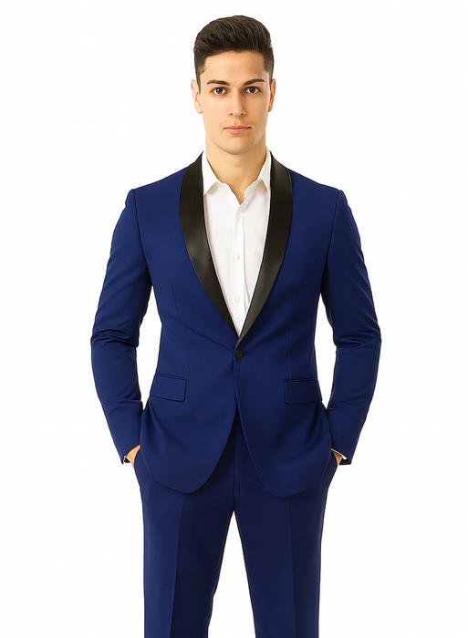 Men'S Teal Dark Navy Shawl Lapel Tuxedo Suit