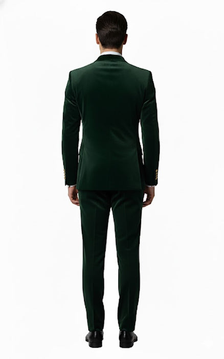 Mens Velvet Suit - Slim Fit Double Breasted Suit Blazer and Pants - Green
