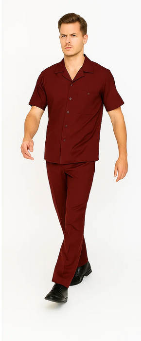 Mens Walking Suit in Color Burgundy leisure suit causal Matching Shirt and Pants $99