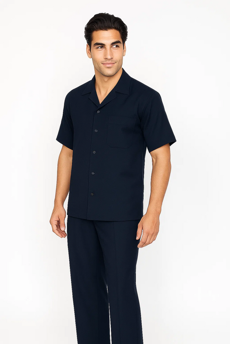 Mens Walking Suit in Color navy leisure suit causal Matching Shirt and Pants $99