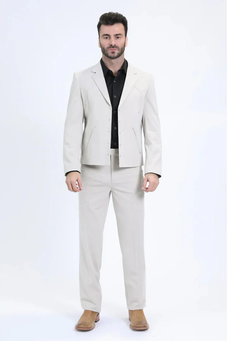 Men's Western Sport Suit - White - Traje Para Hombre