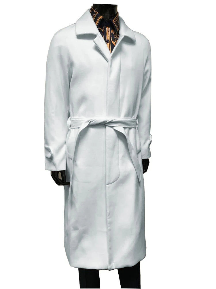 Men's White Wool Belted Long Coat – Classic Overcoat for Formal Wear, Wedding Full length - Image 8