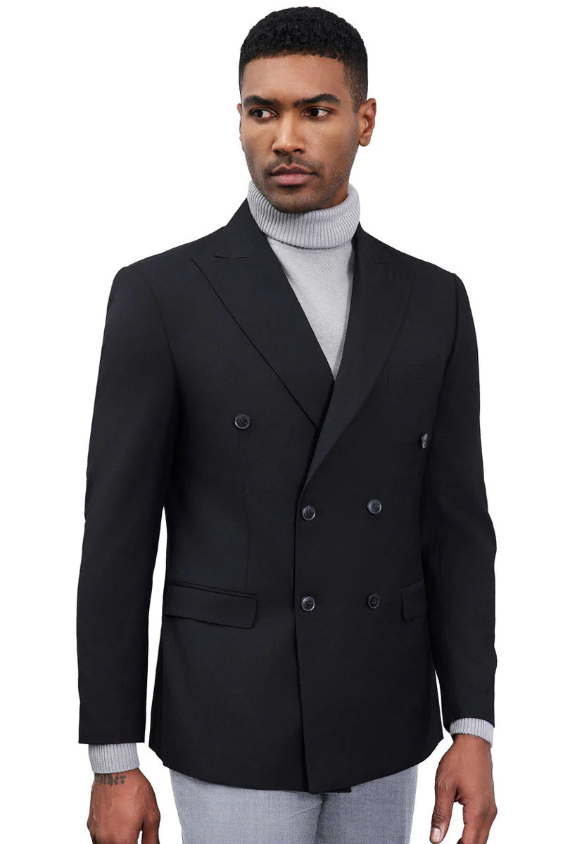 Mens Zegarie Brand Men's Classic Double Breasted Sport Coat Blazer in Black