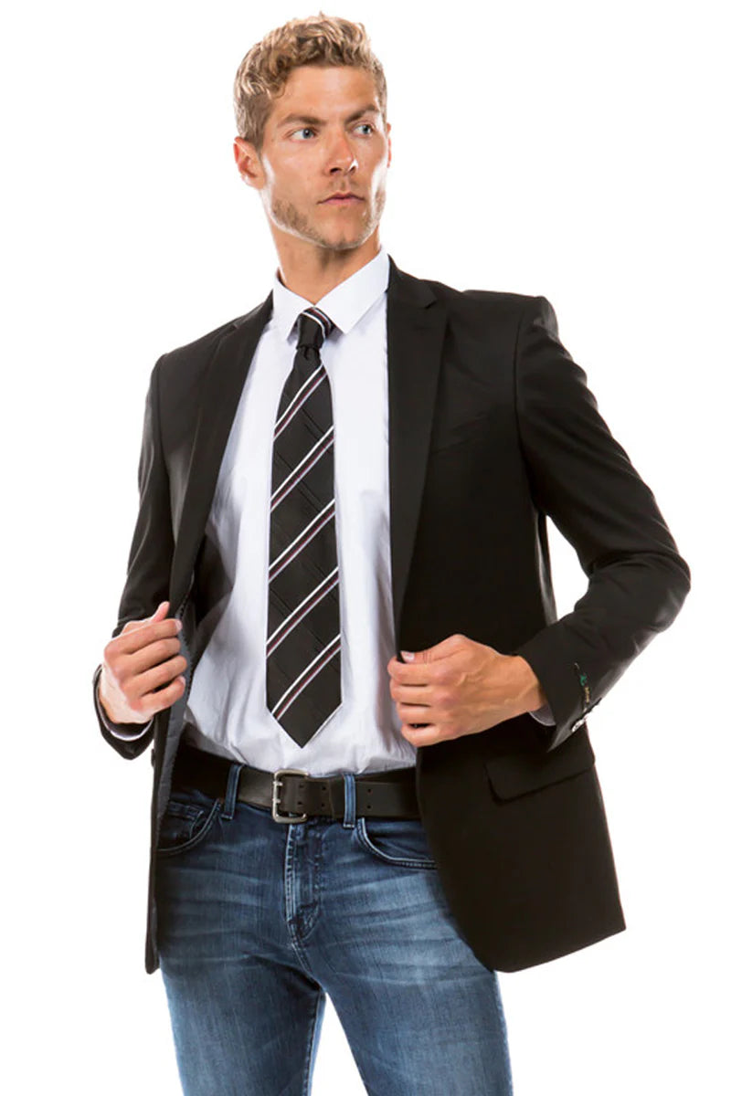 Mens Zegarie Brand Men's Designer Suit Separate Jacket in Black Modern Fit