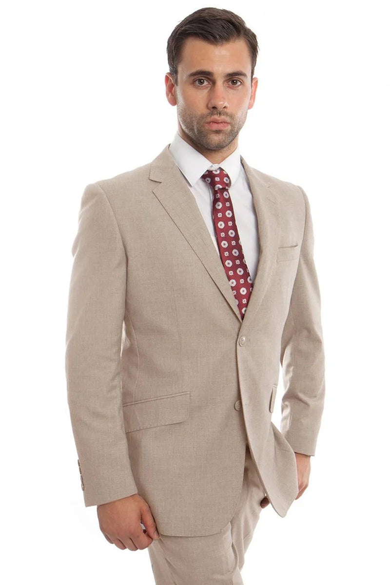 Mens Zegarie Brand Men's Designer Two Button Wool Suit in Tan Modern Fit