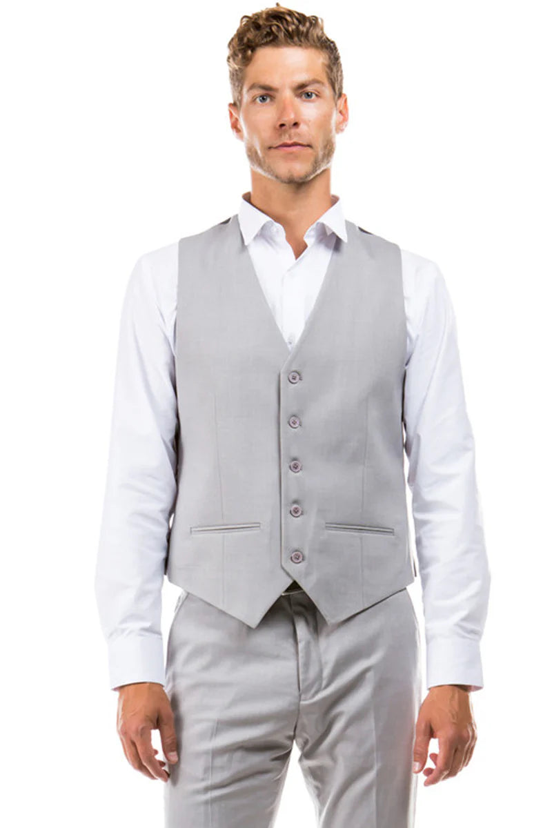 Mens Zegarie Brand Men's Designer Wool Suit Separate Vest in Light Grey Modern Fit
