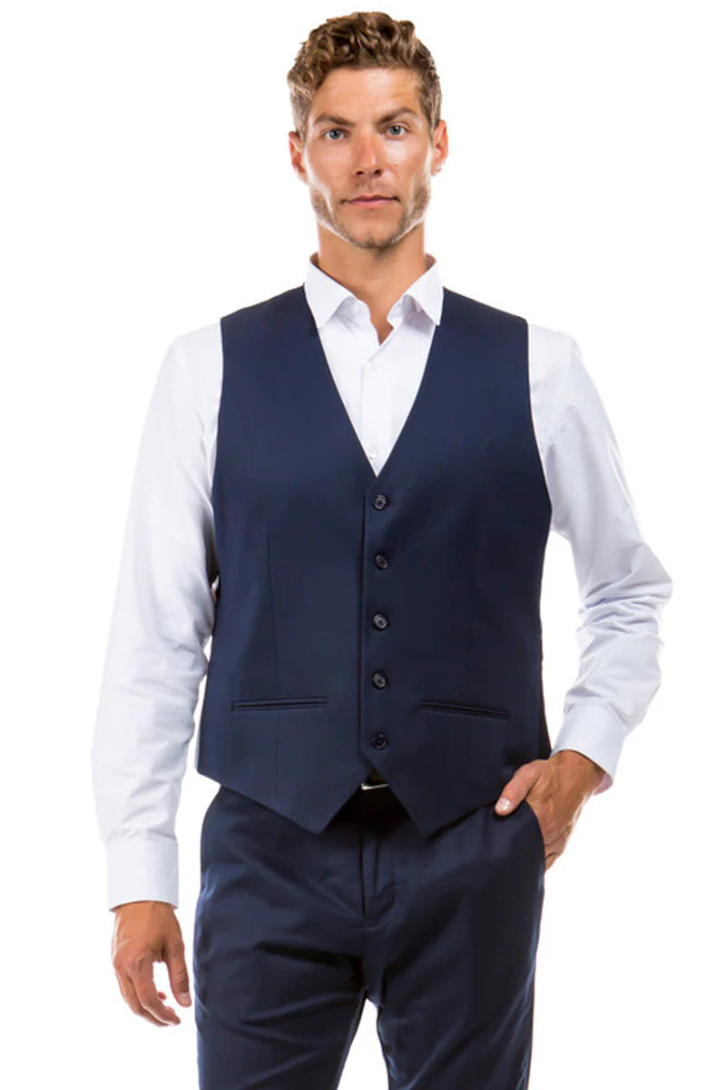 Mens Zegarie Brand Men's Designer Wool Suit Separate Vest in Navy Modern Fit