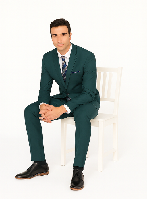 Mix and Match Suits Men's Teal Green Slim Fit Pick Stitched 2 Button Suit