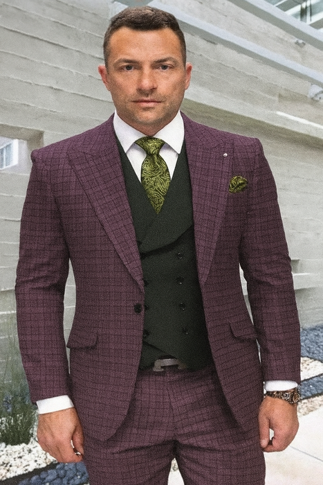 Statement Suits - Wool Suits - Peak Lapel Suits - Ticket Pocket - Modern Fit - Olive Suit