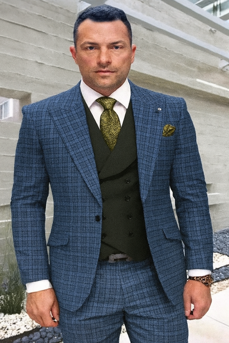Statement Suits - Wool Suits - Peak Lapel Suits - Ticket Pocket - Modern Fit - Olive Suit