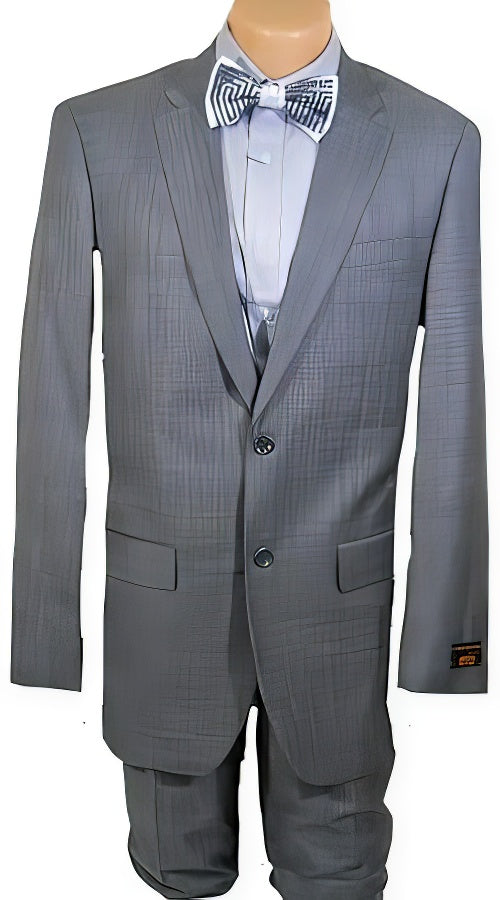 Men's High Fashion 100% Wool Silver Grey Extra Long Suits Flat Front Pants
