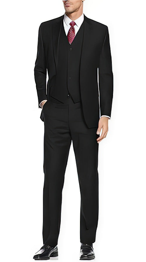 Brand: Caravelli Collezione Suit - Caravelli Suit - Caravelli italy Caravelli Men's Black 3-Piece Slim Fit 2-Buttons Vested Dress Suits Set
