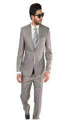 Mens Silver Suit Silver Grey Slim Fit Men 2 Button Double Vented Suit - Dress Suit For Men