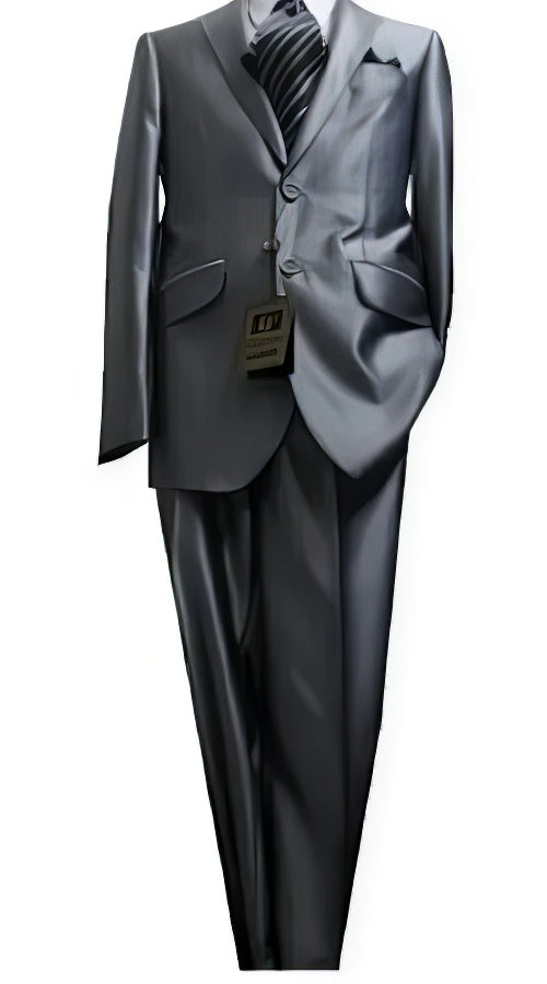 Fitted Discounted Sale Slim Cut 2 Button Shiny Flashy Metallic Slim Fit & Slim Silver Sharkskin Suit