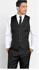 Men's Solid Black Vest + Matching Dress Pants Set + Any Color Shirt And Tie